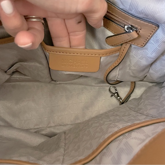 Michael Kors Hamilton Frame Out Steel Gray Acorn Leather Satchel Bag - Picture 5 of 15